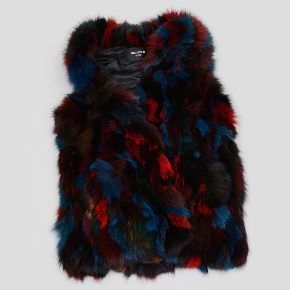 NWT Zadig&Voltaire Fete Deluxe Fur Vest Red & Brown